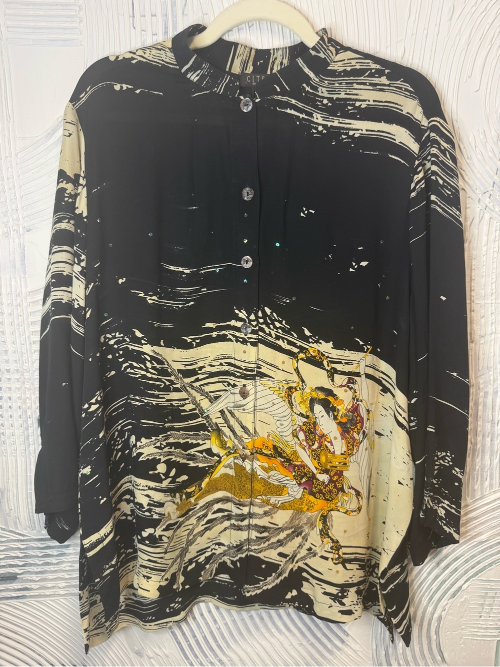 Citron Black & Cream Printed Lightweight Shirt 100% Silk
